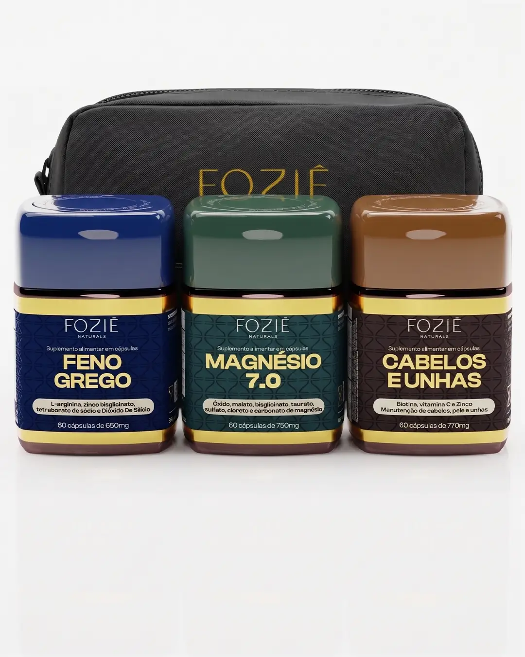 Kit Experiência Foziê com os 3 suplementos e a necessaire de brinde