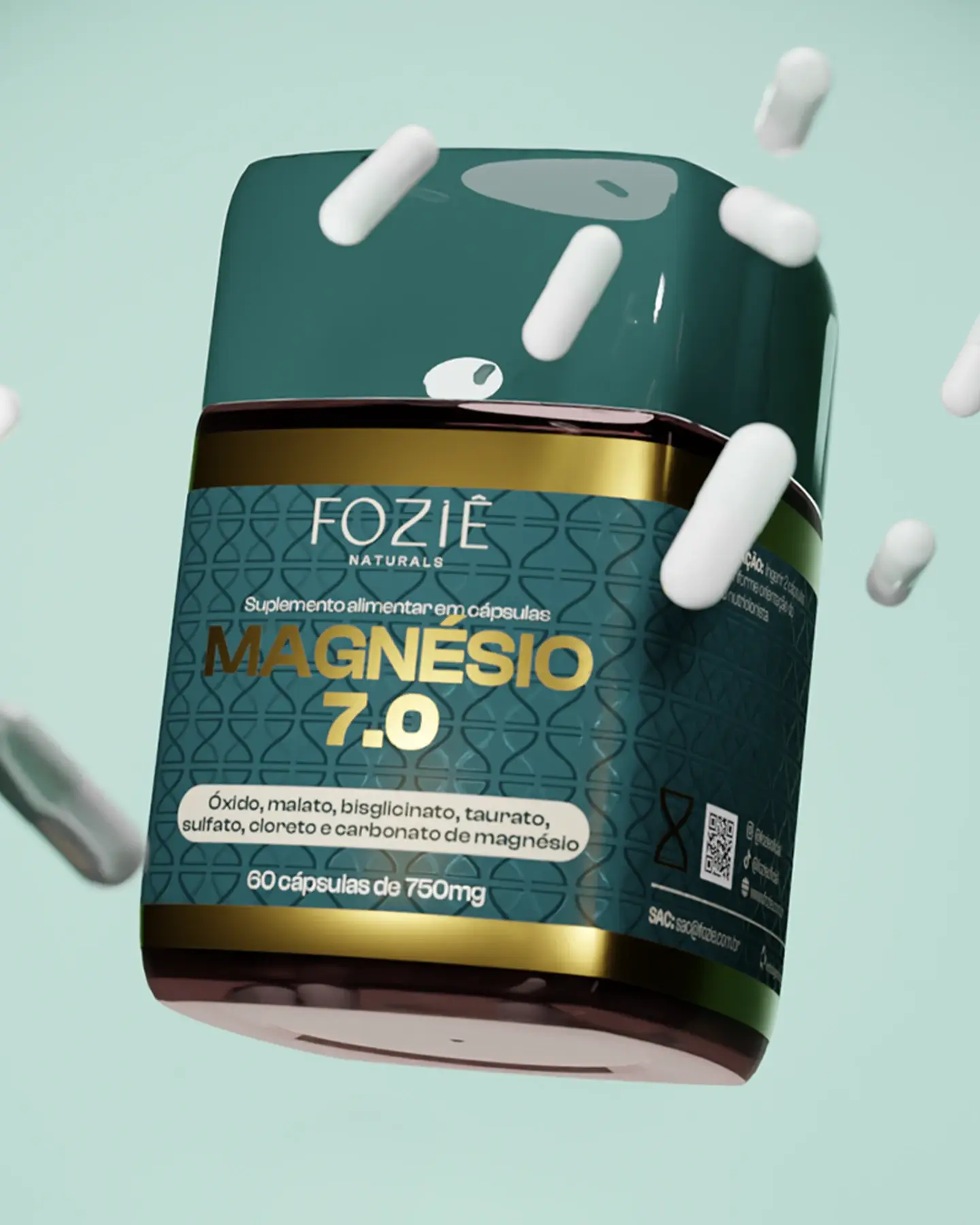 Suplemento de magnésio Foziê Magnésio 7.0, pote com 60 cápsulas